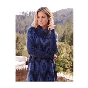 Soft Surroundings Blue Cowl Next Wool Alpaca Soft Knit Pullover Tunic‎ Sweater M